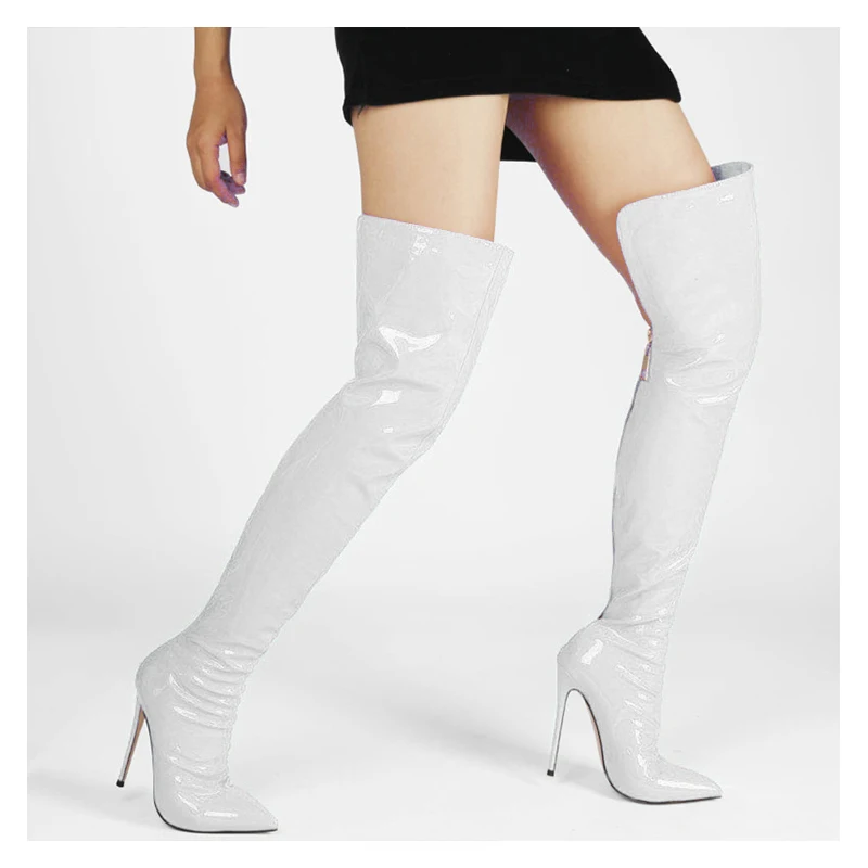 High Heels Shoes Sexy Patent Leather Over The Knee Boots Winter Women's Thigh High Boots With Back Zip