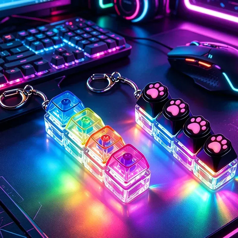 LED Light Clickable Keyboard Keychain - Stress Relief & Portable Desk Accessory