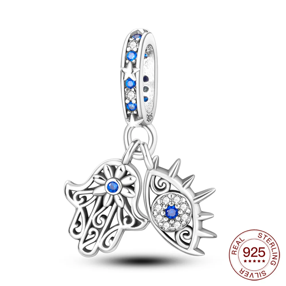

925 Sterling Silver Blue Eye Hasma Hand Dangle Charm For Moment Bracelet Wife Women New Year Gift Sale
