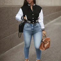Spring and Autumn European and N Women's Color Matching Jacket Single-breasted Lettered Baseball Jacket Jacket 1