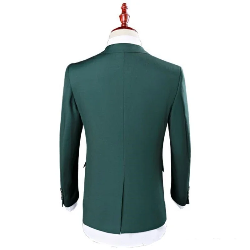 Men Suit 3 Pieces Army Green Flat Collar Business And Leisure Groomsman Wedding Banquet  Tuxedo Jacket Vest With Pants