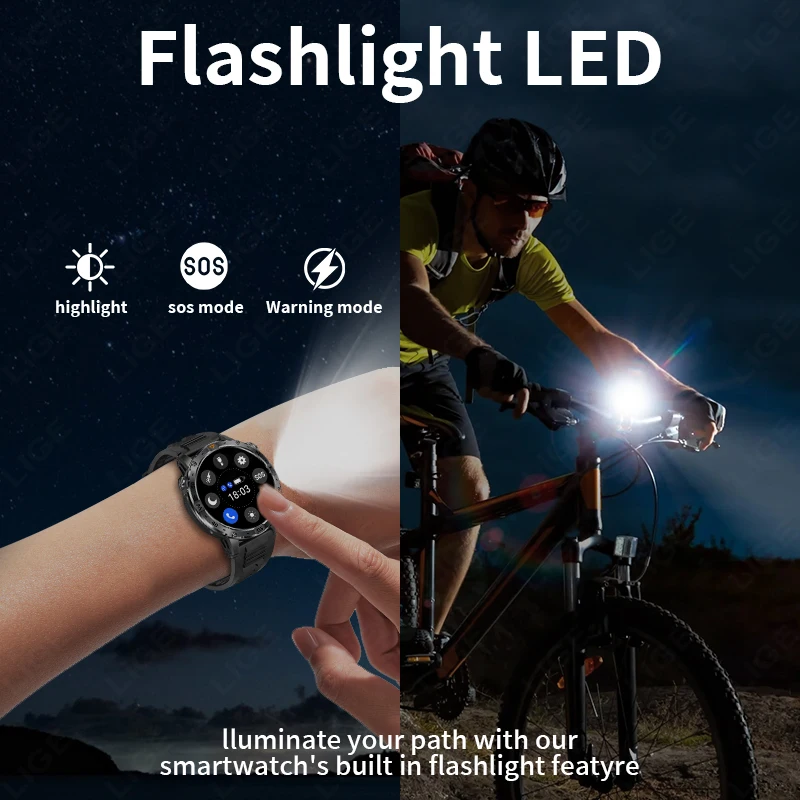 LIGE New 1000mAh Long Battery Smartwatches Compass LED Flashlight Smart Watch Men BT Call Smartwatch Waterproof Sports Watch Man