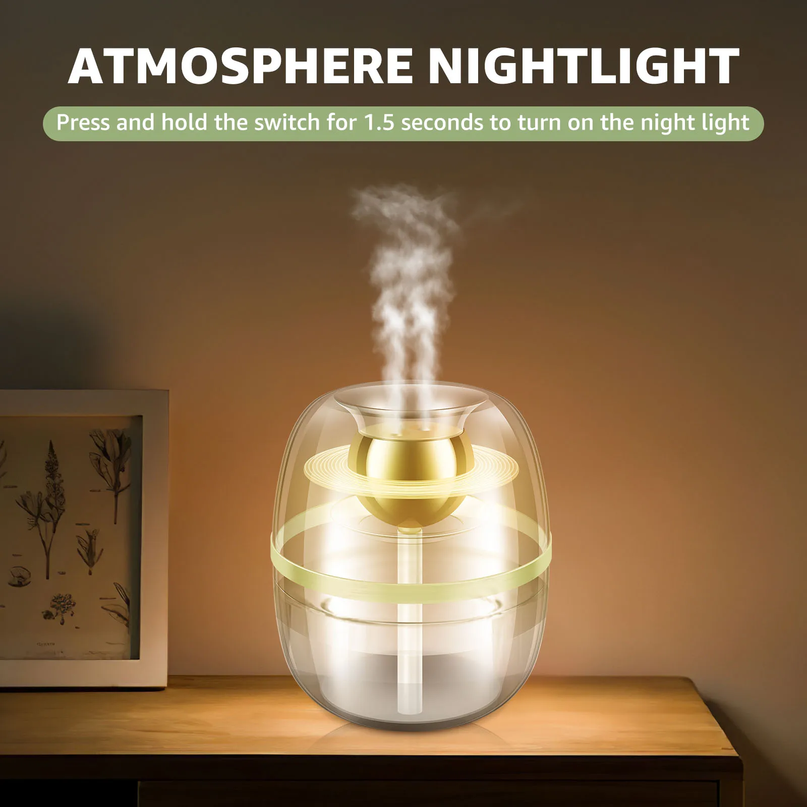 Humidifiers for Bedroom with Double Spray Nozzles and 3L Water Tank USB Charging Cool Mist Household Mute Air Humidifier