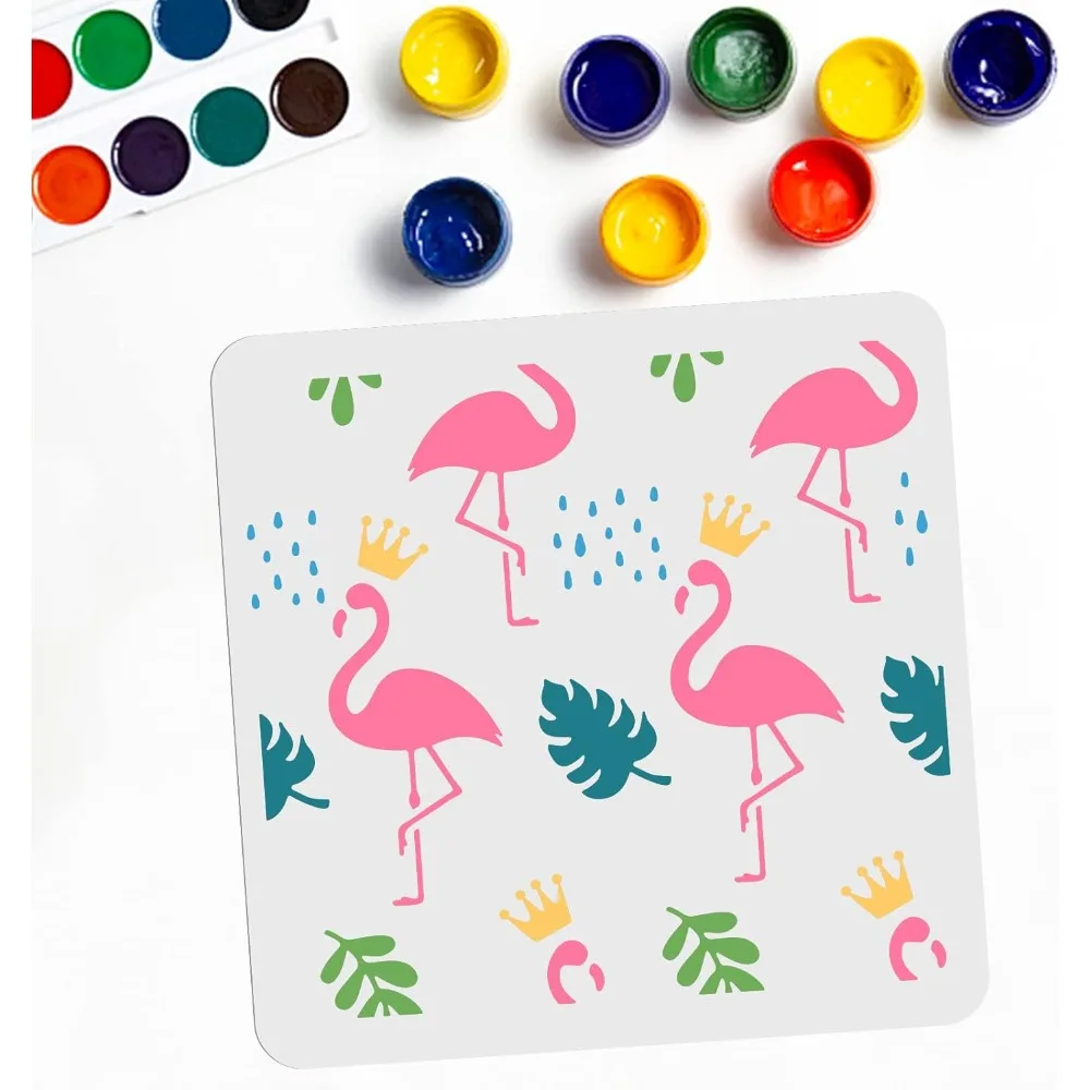 

Flamingo Stencils Crown Flamingo Stencils Flamingo Painting Stencils Monstera Tropical Leaf Pattern 11.8×11.8inch Reusable Bird