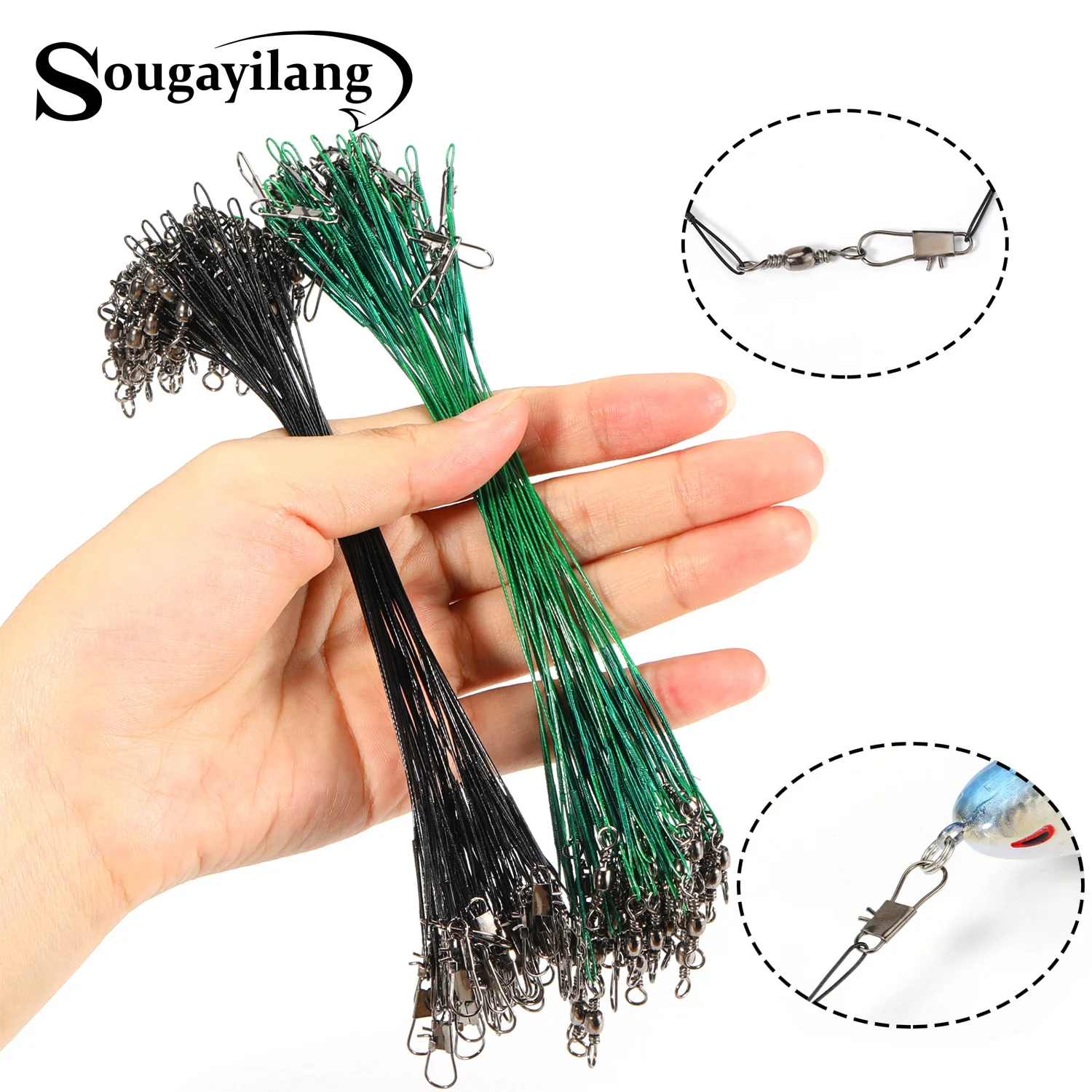 Fishing Line Sougayilang Anti Bite Steel Steel Wire Leader Swivel Fishing Accessory Lead Core Wire 15-30CM 20pcs