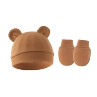 2pcs Baby Pullover Hat Mickey Ears Baby Hat Newborn Tire Cap Anti-scratch Gloves 4
