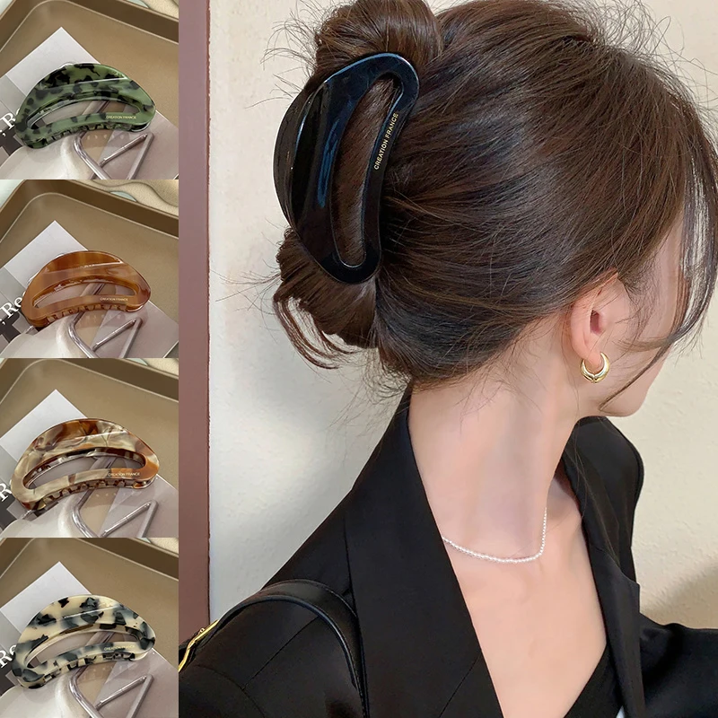 

New Woman Korean High-grade Leopard Crescent Design Acetate Hair Claws Girls Multi-color Barrettes Hair Clips Hairpins Headwear