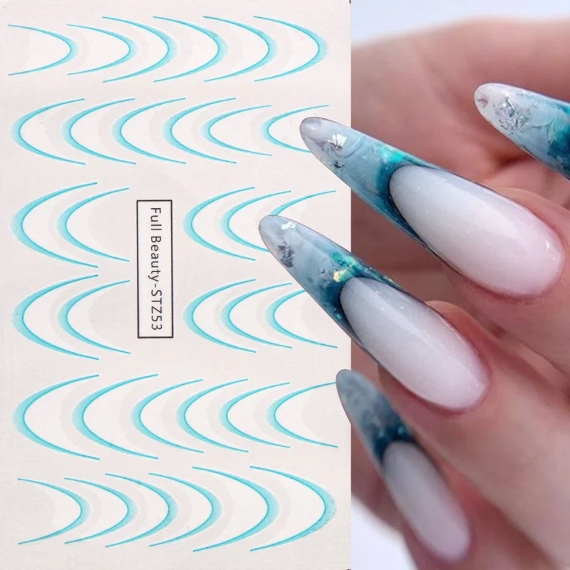 8pcs Gradient French Line Water Nail Stickers Set Colorful Stripe Ombre Designs Decals Guides for DIY Decoration Stencil Tools 4