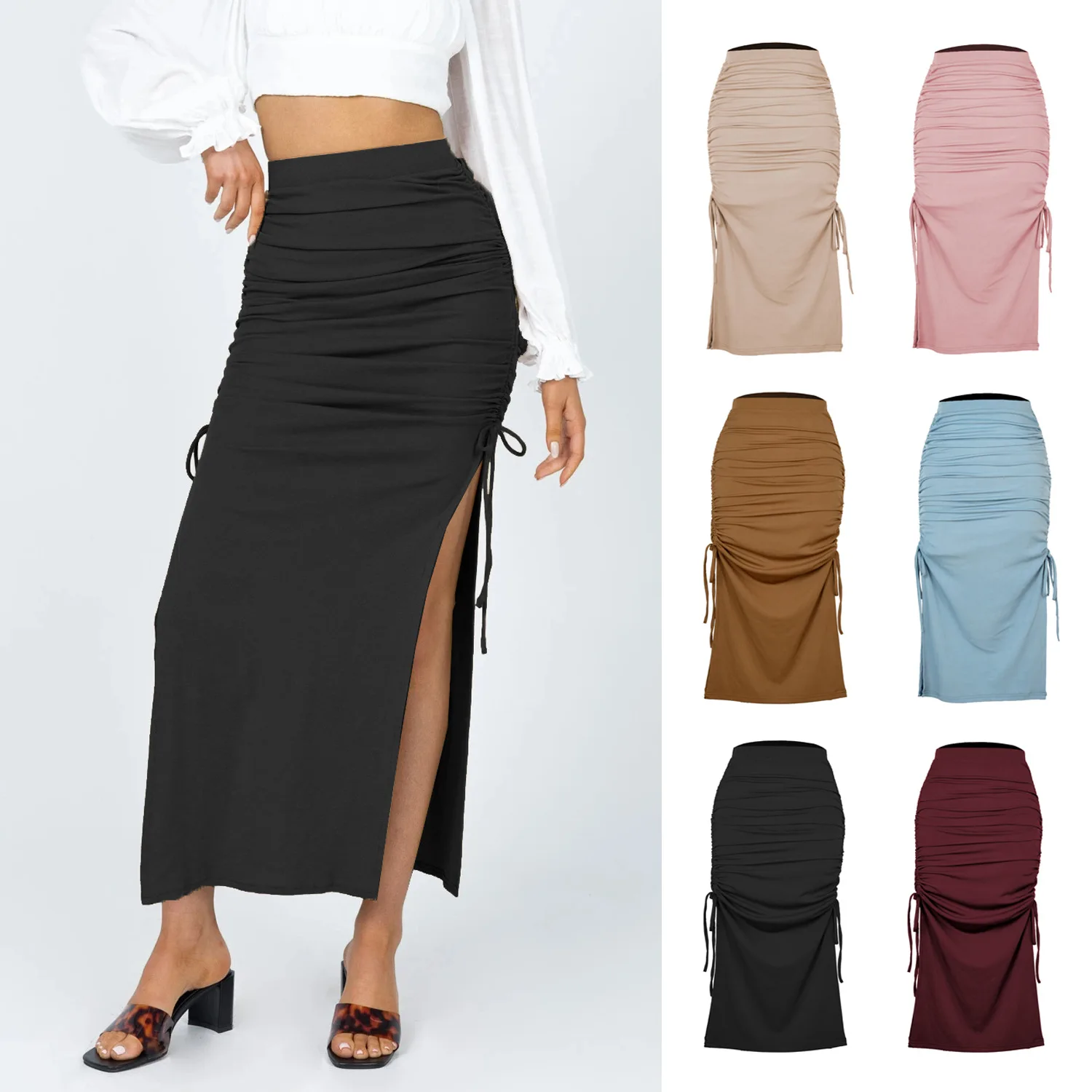 

Jocoo Jolee Casual Ladies Skirt y2k Winter Solid Color Long Skirts Sexy Clubwear High Waist Pencil Knitted Split Skirt For Women