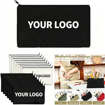 10/20/50/100/150Pcs bags/lot Customized Logo Canvas Makeup Bag Women's Handbag Organizer Student Pencil Case 1
