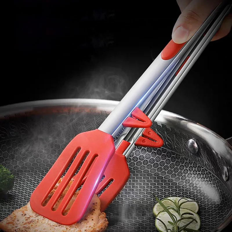 9-inch food tongs Stainless steel tongs Silicone non-stick cooking clips BBQ salad bread kitchen utensils