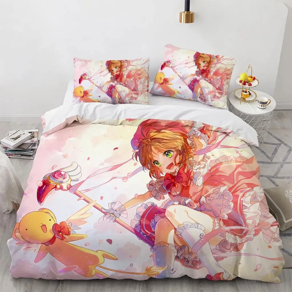 Anime Cardcaptor Sakura Bedding Set Boys Girls Twin Queen Size Duvet Cover Pillowcase Bed Kids Adult Fashion Home Textileextile