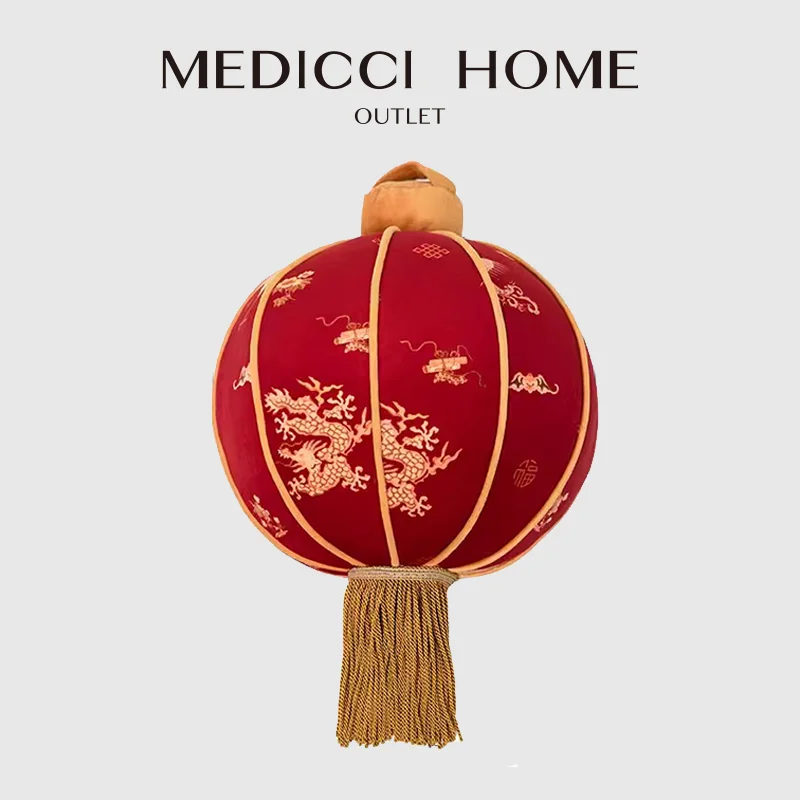 

Medicci Home Luxury Chinese Dragon Lantern Shaped Throw Pillow Decorative Hang Cushion With Insert For New Year Celebration Deco