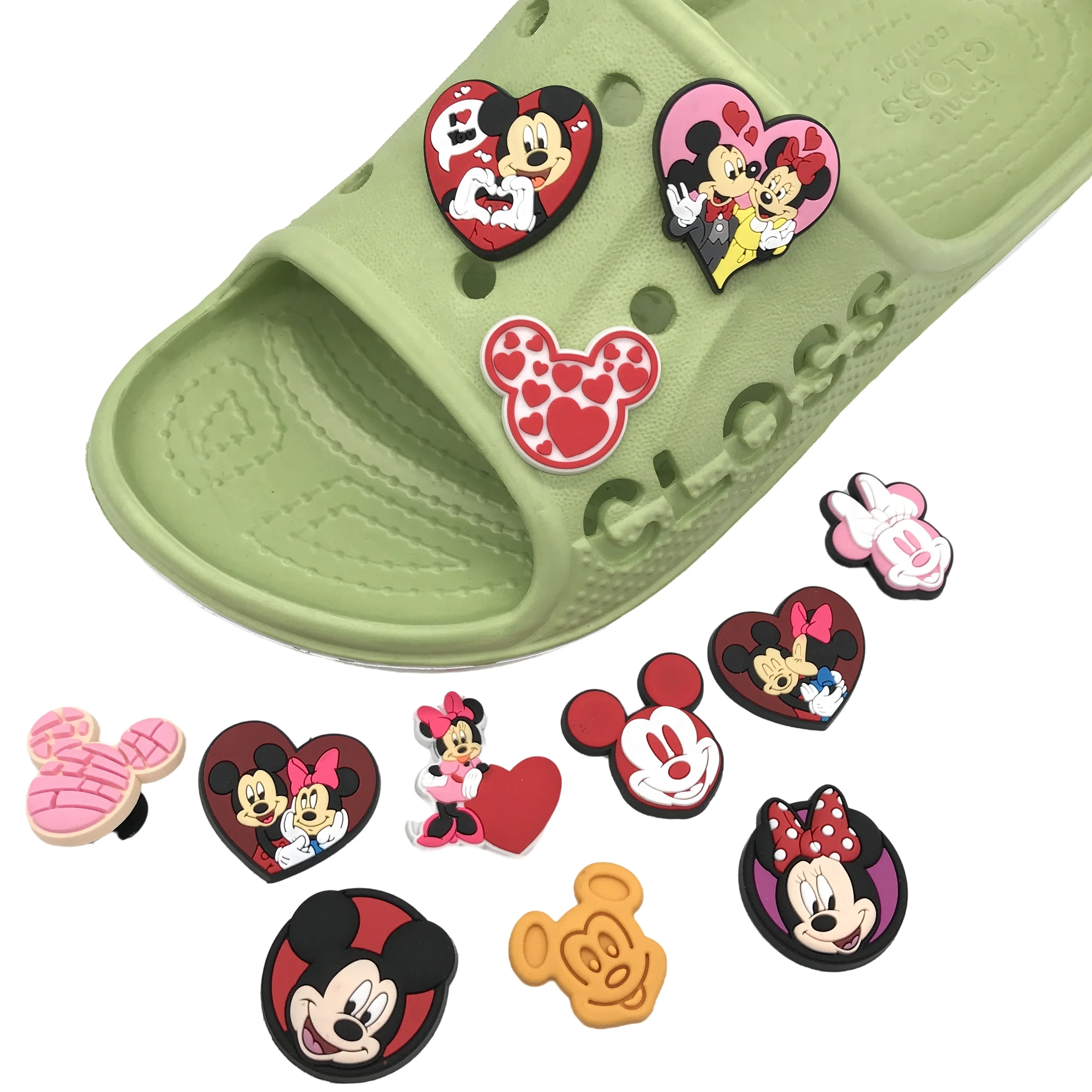 1pcs Disney Cartoon Mickey PVC Heart Shoe Crocs Charms DIY Shoe Accessories Decoration Fit Sandals Buckle Unisex Kids Gifts