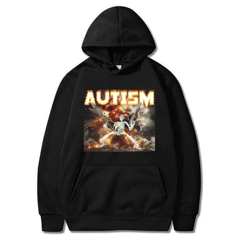 

Autism Skeleton Meme Print Hoodie Funny Punk Skull Men Women Fashion Hooded Sweatshirt Gothic Cool Oversized Hoodies Streetwear