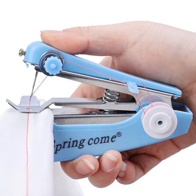 Mini Handheld Sewing Machine Portable Manual Cordless Stitching Machine for  Clothes Fabrics DIY Apparel Handy Needlework
