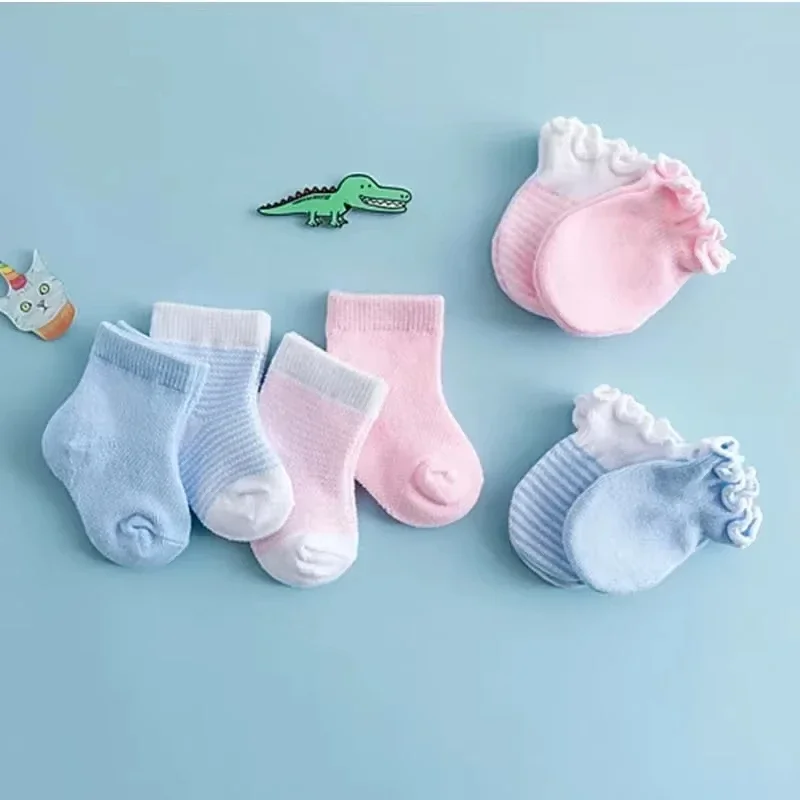 Newborn Anti Scratch Gloves + Socks Soft Cotton Face Protection Gloves Foot Cover Set 2 Pairs/set Baby Boys Girls Mittens Sets cotton socks,kids socks,baby socks,girls socks