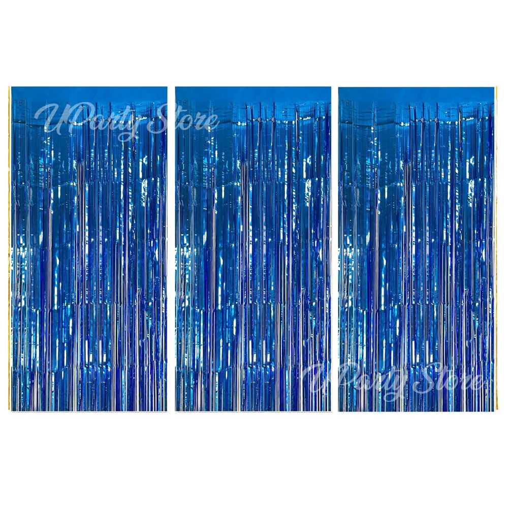 Silver Foil Fringe Curtains - Set of 3, Metallic Rose Gold Tinsel Streamers for Celebrations and Events Backdrop Decor