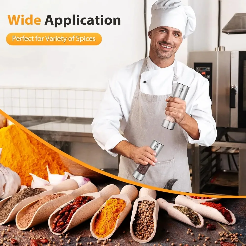 Electric Salt and Pepper Grinder Set, USB Rechargeable, Adjustable Coarseness, Large Capacity, Auto Grinders with LED Light - Image 6