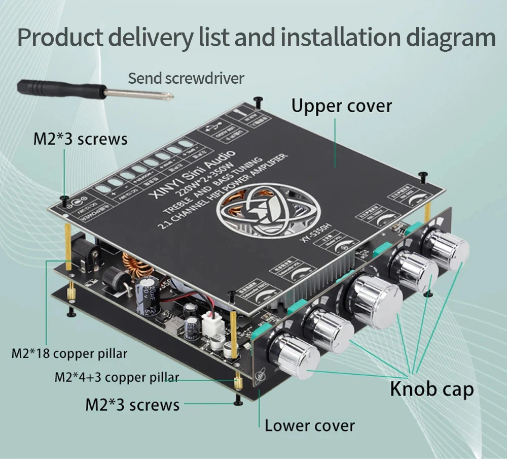220W*2+350W Sound Amplifier Board XY-S350H TPA3251D2 BT5.1 Channel 2.1 HiFi Ster