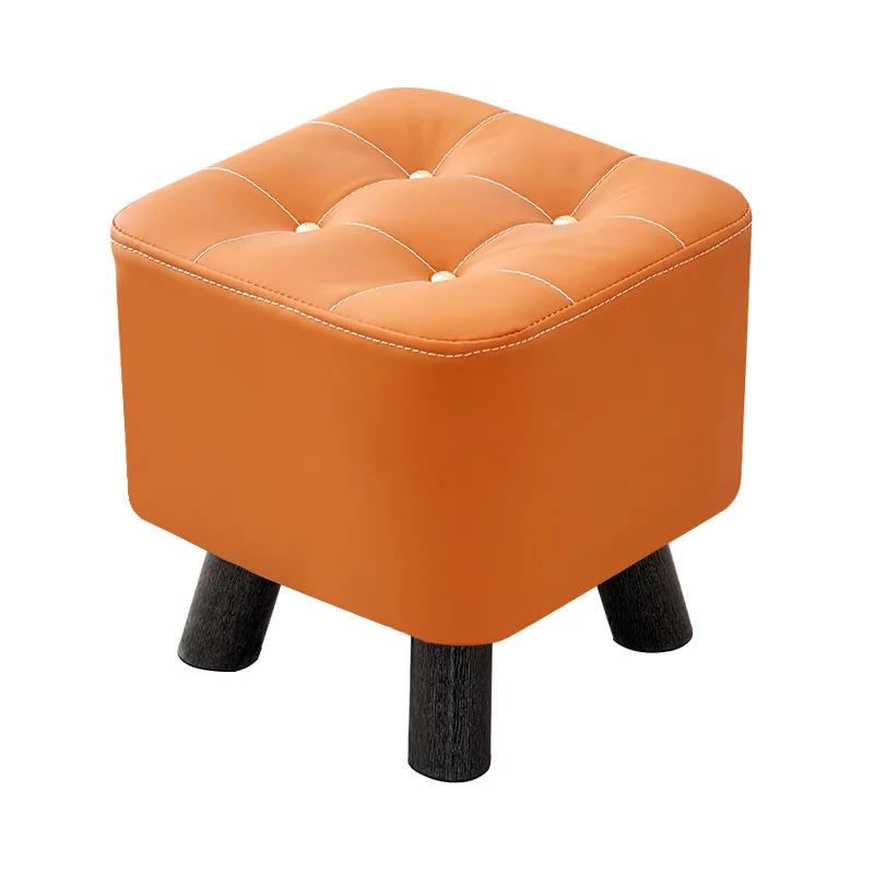 Home Living Room Footrest&Entryway Shoe Changing Stool-Solid Wood Small Ottoman with Durable Faux Leather, Creative Low Bench