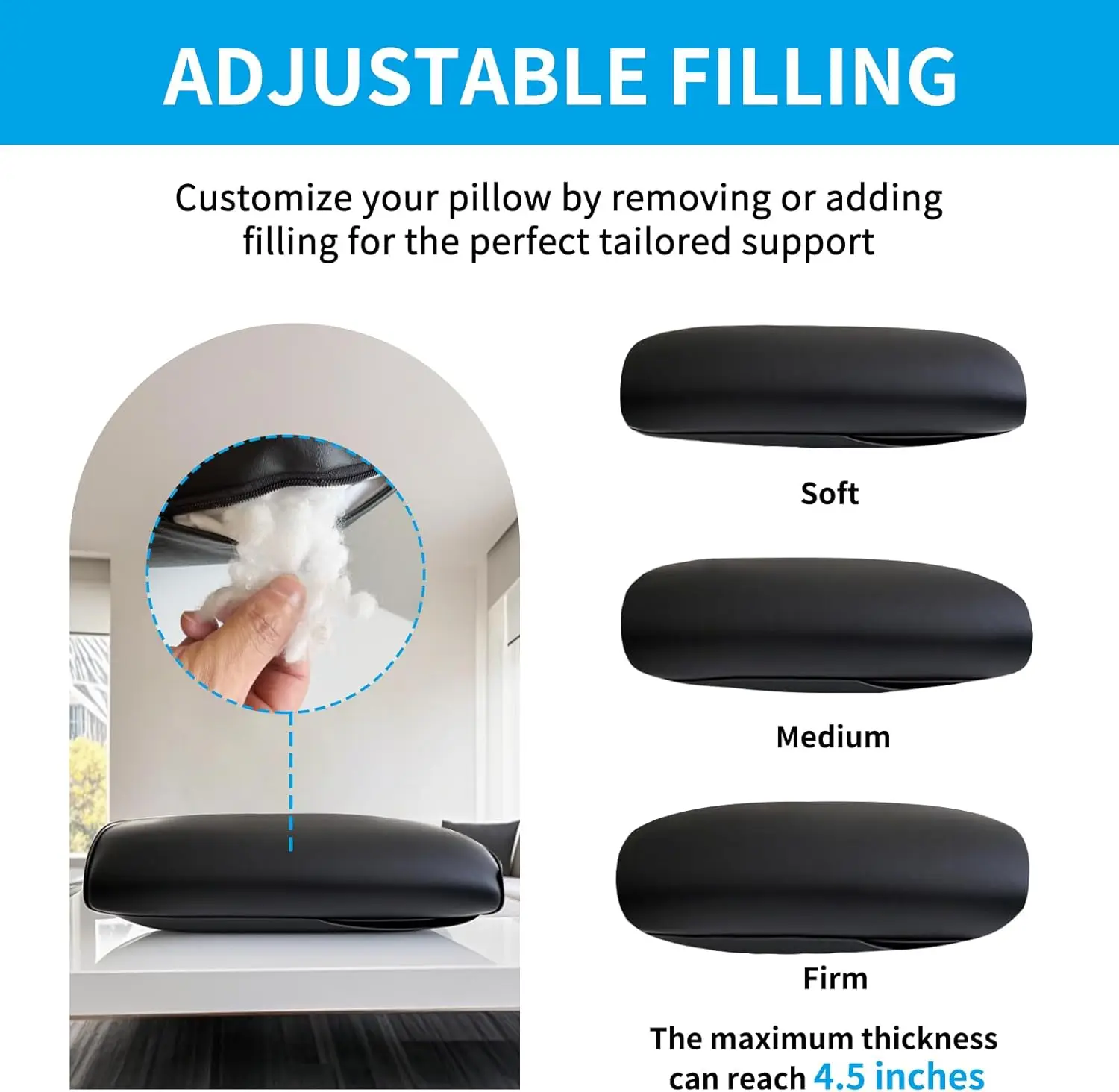 Adjustable Leather Headrest Pillow with Weighted Base for Recliner, Sofa, Chair Support-Black