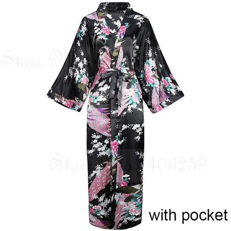 Elegant Satin Kimono Robe with Pockets - Women's Luxurious Loungewear and Bridal Dressing Gown