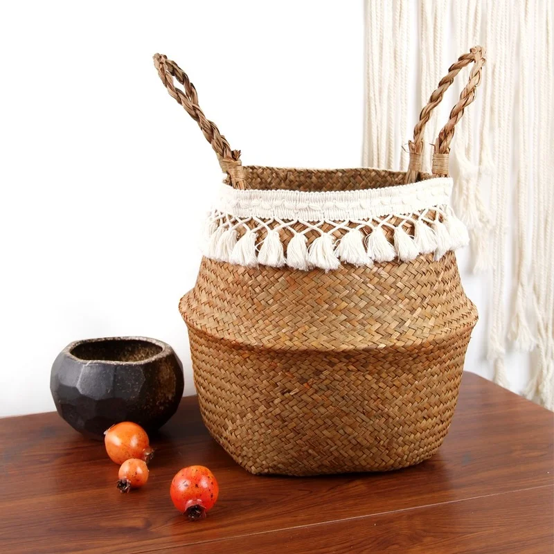 

Wicker Woven Storage Basket Basket Hanging Garden Foldable Laundry Basket Home Fake Flowers Decorative Pots