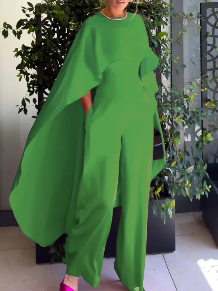 Uoozee Women's Solid Color Cape Style Jumpsuits 2025 New High Waisted Wide Leg Loose Elegant Party Evening One-piece Outfits 5