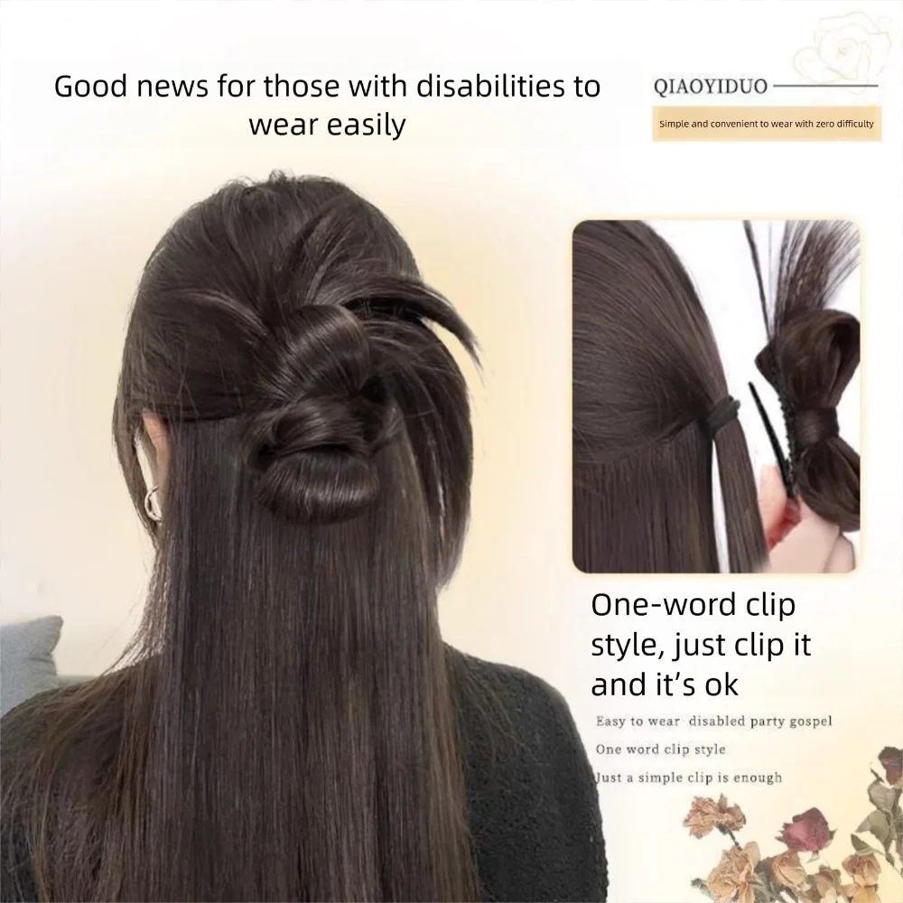 Eleganter Synthetischer Haarknoten mit Haarklammer, Natürlicher Schleifenknoten-Haarknoten, Brauner Schwarzer Flauschiger Haarteil, Haaraccessoires – Detail 11