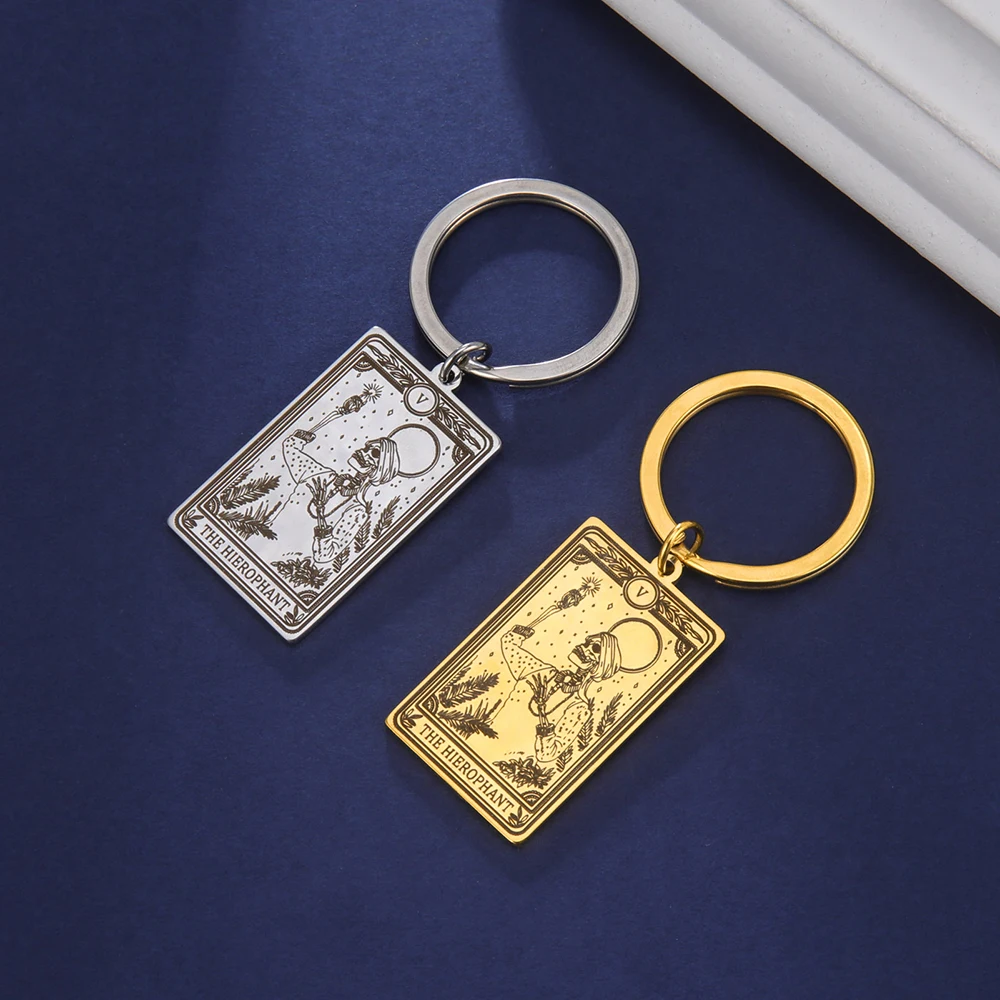 Dawapara Skeleton Tarot Karte Schlüsselbund Edelstahl Glück Amulett Ringelblume Tarot Schlüsselring Schädel Gothic Halloween Schmuck Geschenk – Detail 26