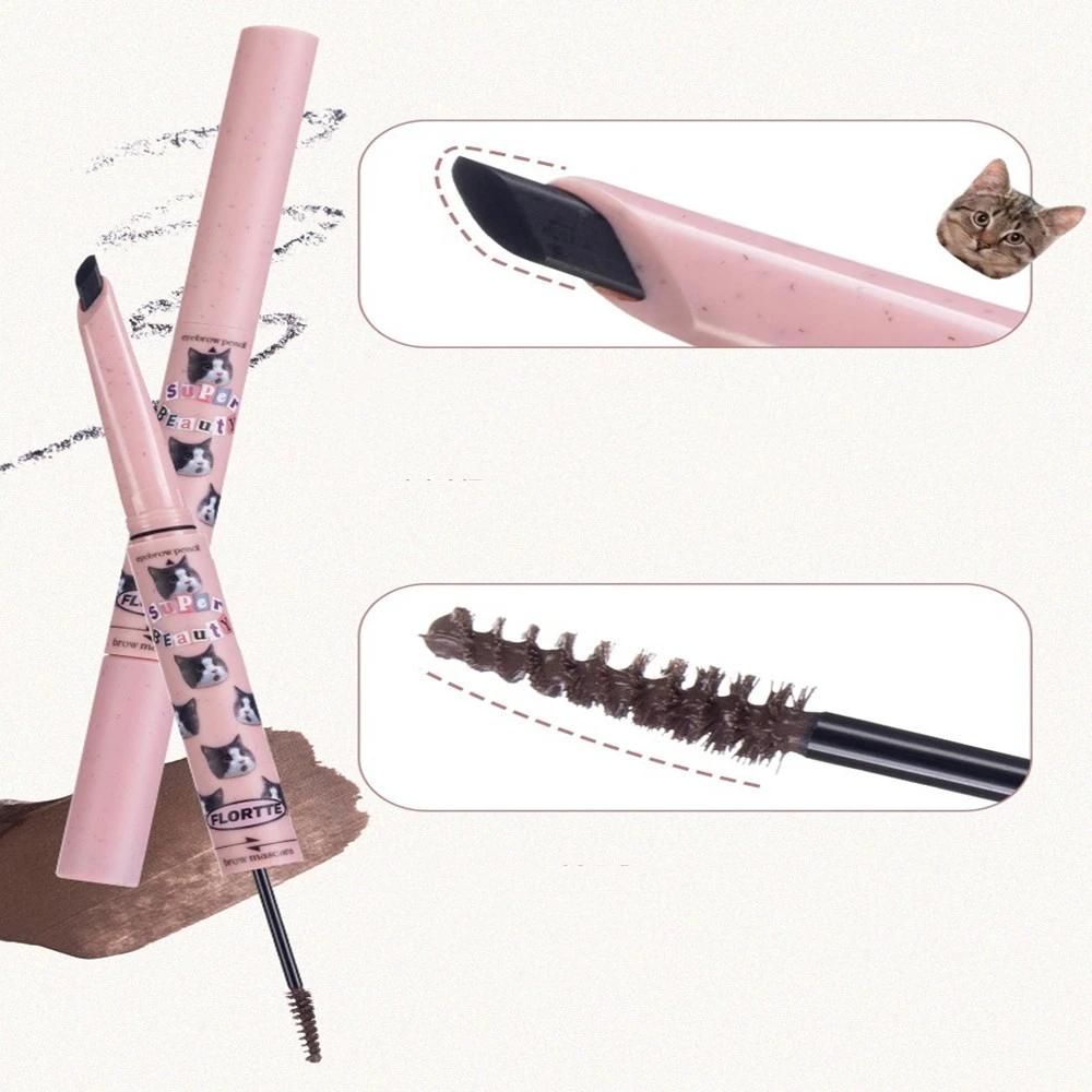 FLORTTE Eyebrow Pencil Eyebrow Tinting Cream 2-in-1 Dual Head Mascara Long Lasting Waterproof Natural Brow Makeup Cosmetics 4