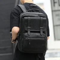 Simple Fashion Men's Backpack Soft Pu Leather Backpack Men Large Capacity 14inch Laptop Bag Students Schoolbags Travel Back Pack 2