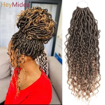 Synthetic Goddess Locs Crochet Hair Braids Curly Faux Locs Braiding Hair Extensions Wig For Women Black Hippie Boho Style 1