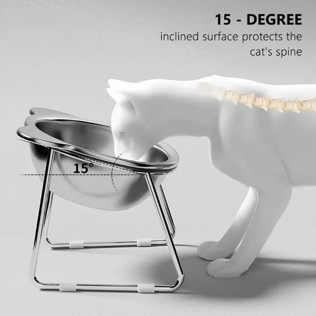 304 Stainless Steel Raised Cat Bowl with 15° Elevated Tilted Design Neck Guard Shatterproof Anti-Slip Healthy Feeding Pet Bowl 4