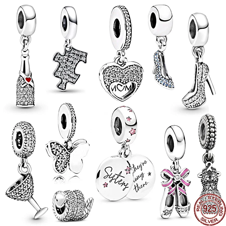 NEWPinkBallerinaShoesPavWineBottleForeverSistersDangleCharms