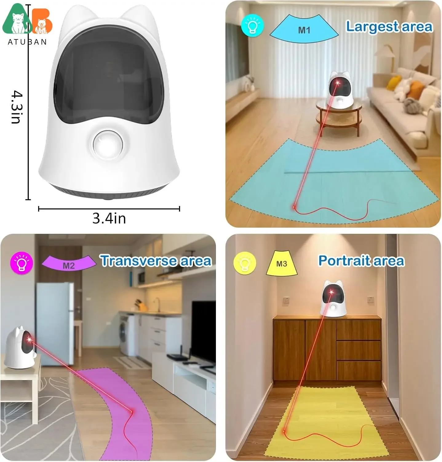 ATUBAN Laser Cat Toys with Real Random Trajectory Automatic Cat Laser Toy Rechargeable Interactive Toys for Indoor Cats pet toys cat toy