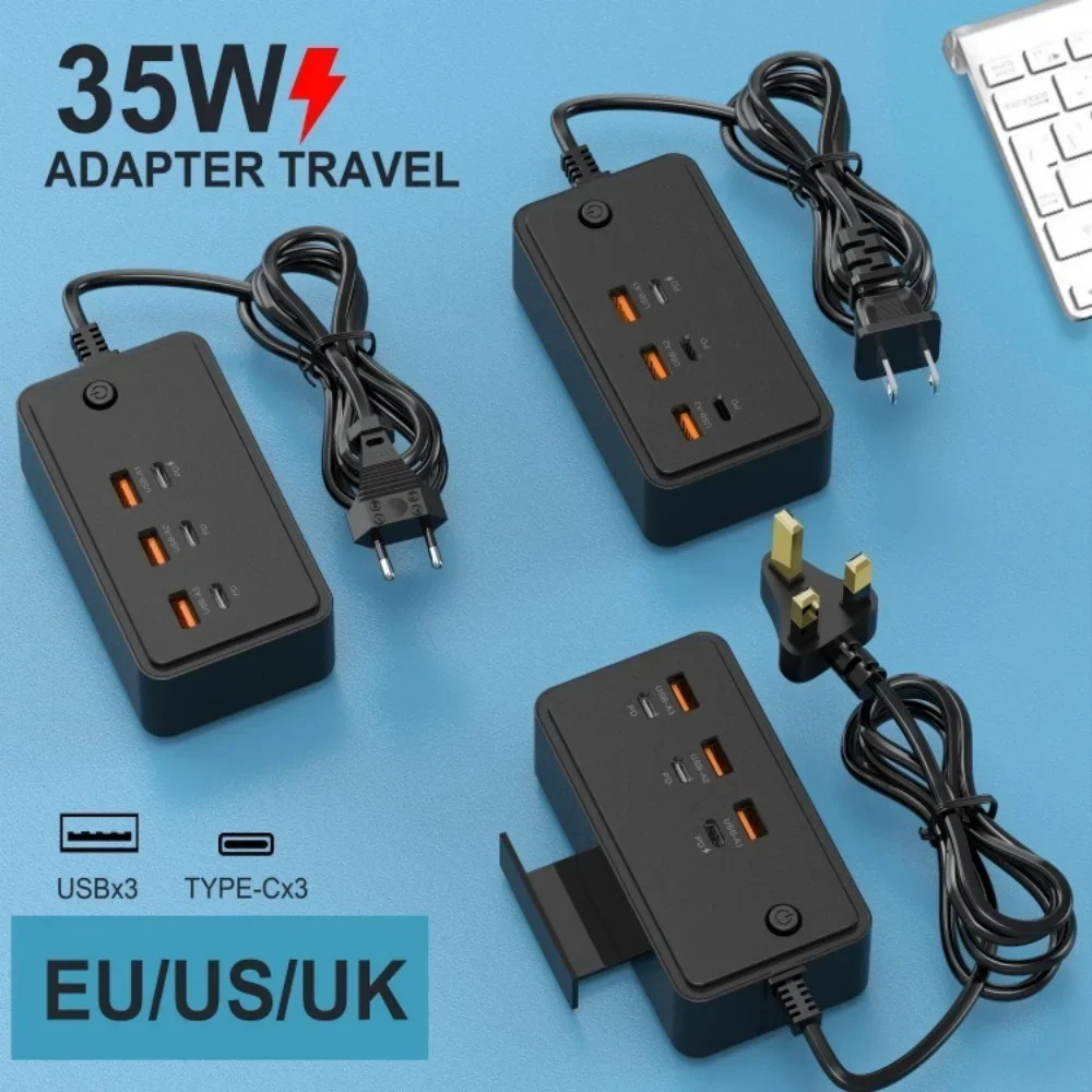 35W 3PD 3USB Power Strip Electrical Socket US/EU/UK Plug Multiple 6 Ports Extension Cable Plugs Adaptors Quick Charging Charger