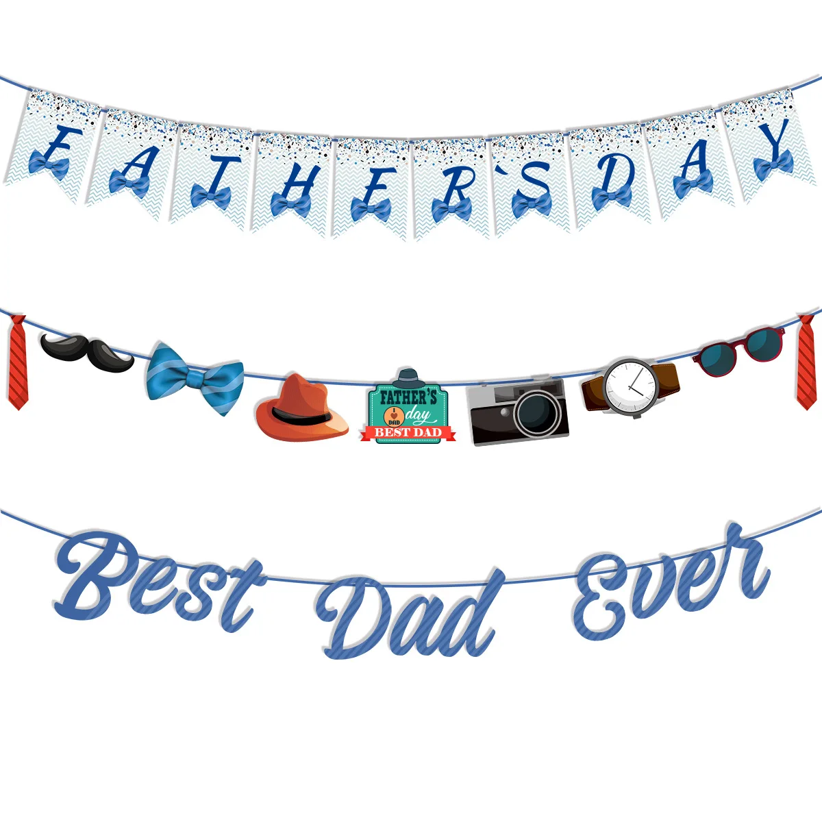 

Happy Father's Day Banner Fathers Day Party Decorations Blue Glitter Banner Garland for Father’s Day Party Decoration