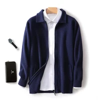 2024 Men Knitwear Pure Australian Wool Sweater Zipper style Cardigan Polo Collar Thick Style Warmth Basic Business Clothing Tops 1