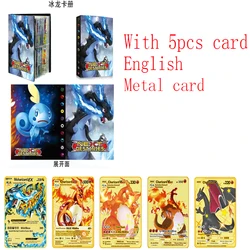 Porte cartes Pokemon, 240 pièces, Album avec 5 pièces, carte en métal doré, anglais GX VMAX Ccollection, carte de jeu, jouets pour enfants, cadeau 