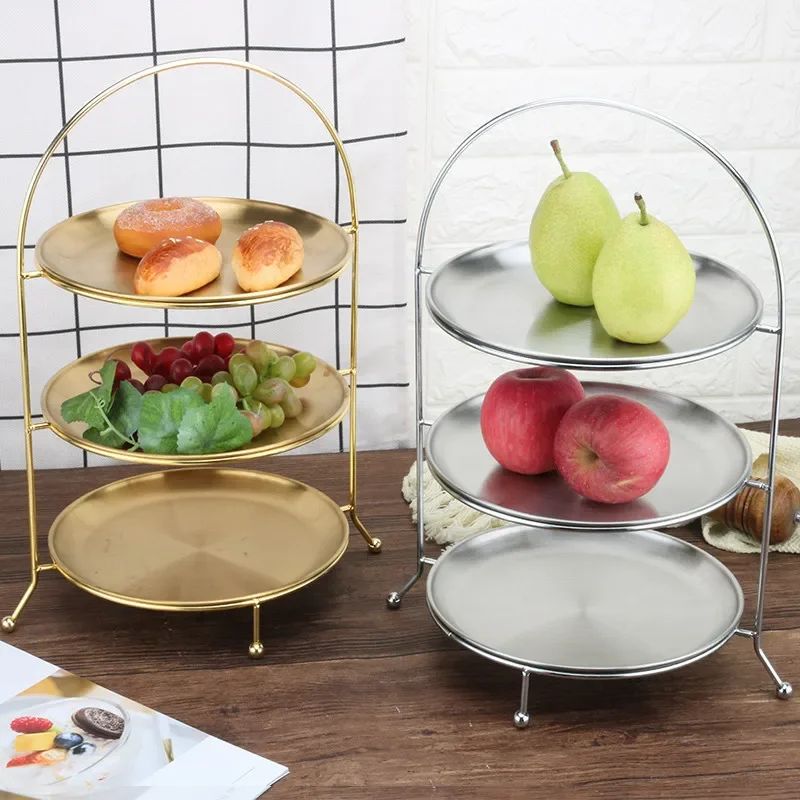 Gold Fruit Plate European 3 Layer Snack Rack Cake Display Rack Pastry Dish Serving Tray Fruit Candy Shelf Room Party Decoration