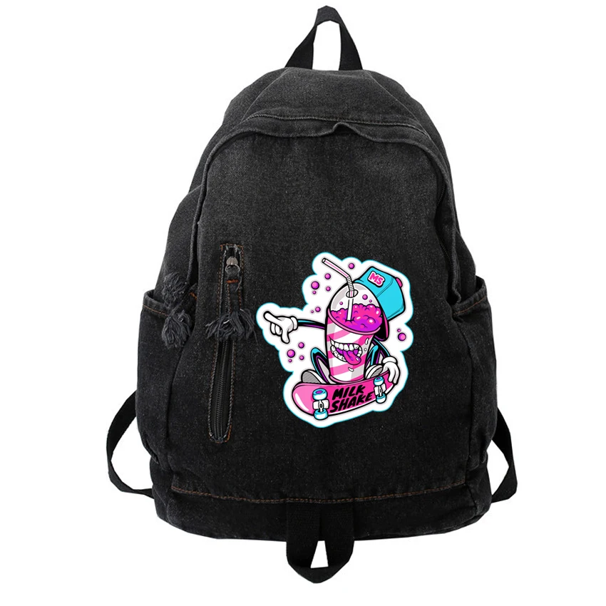 

Ladies Soft Denim Backpack Trendy Boy Girl Male Female Backpack Men Women Cartoon Anime Street Skateboard Pattern Printed Bag