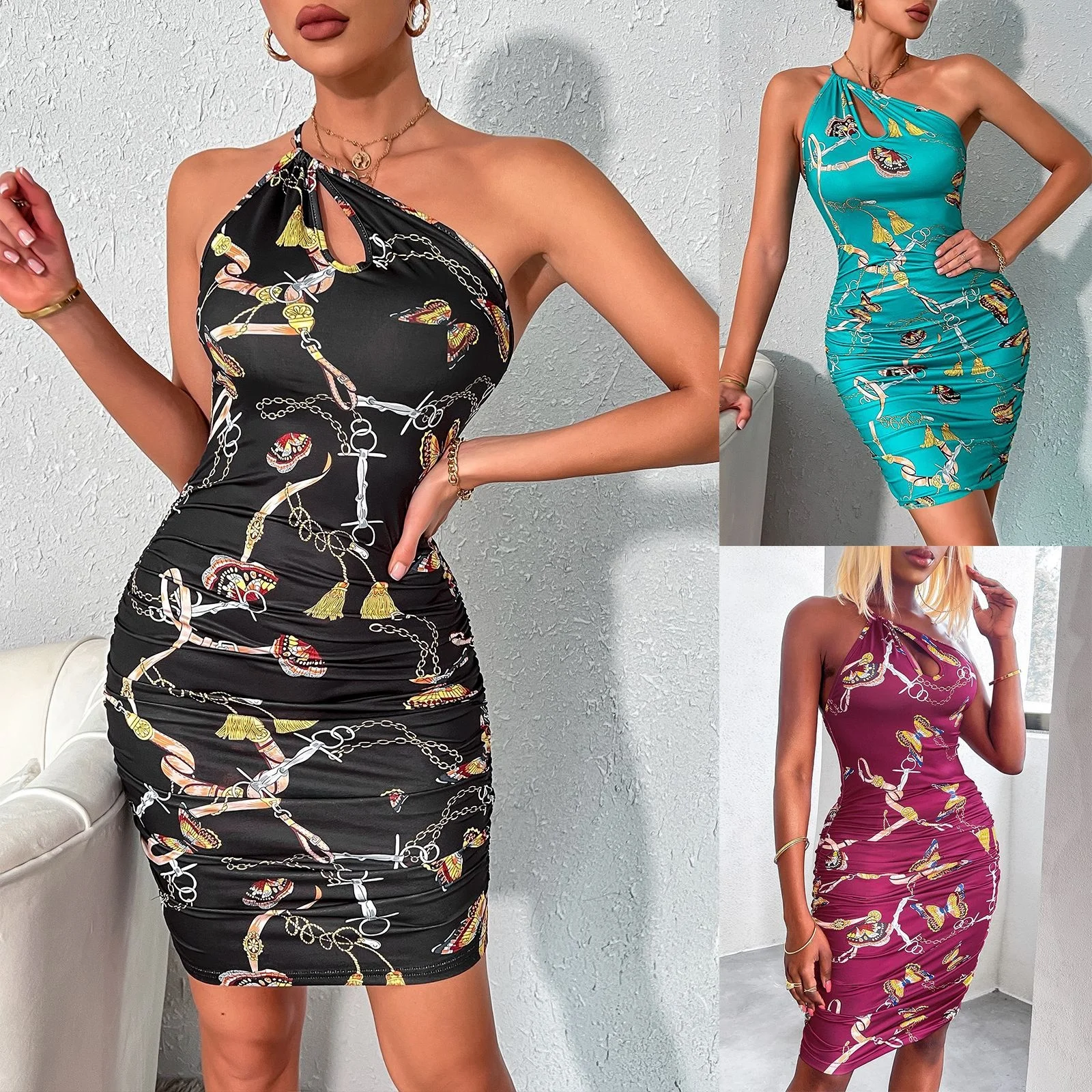 

Women's 2022 summer new sexy suspender backless skirt printed buttock dress elegant befree