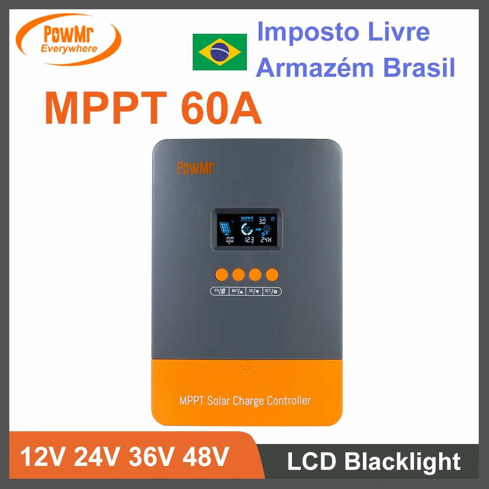 Powmr Mppt 60A 12V 24V 36V 48V Lcd Blacklight Caricabatterie Solare Regolatore Max Pv 150V Per Batterie Al Litio Nicd Con Gel Sigillato Ventilato
