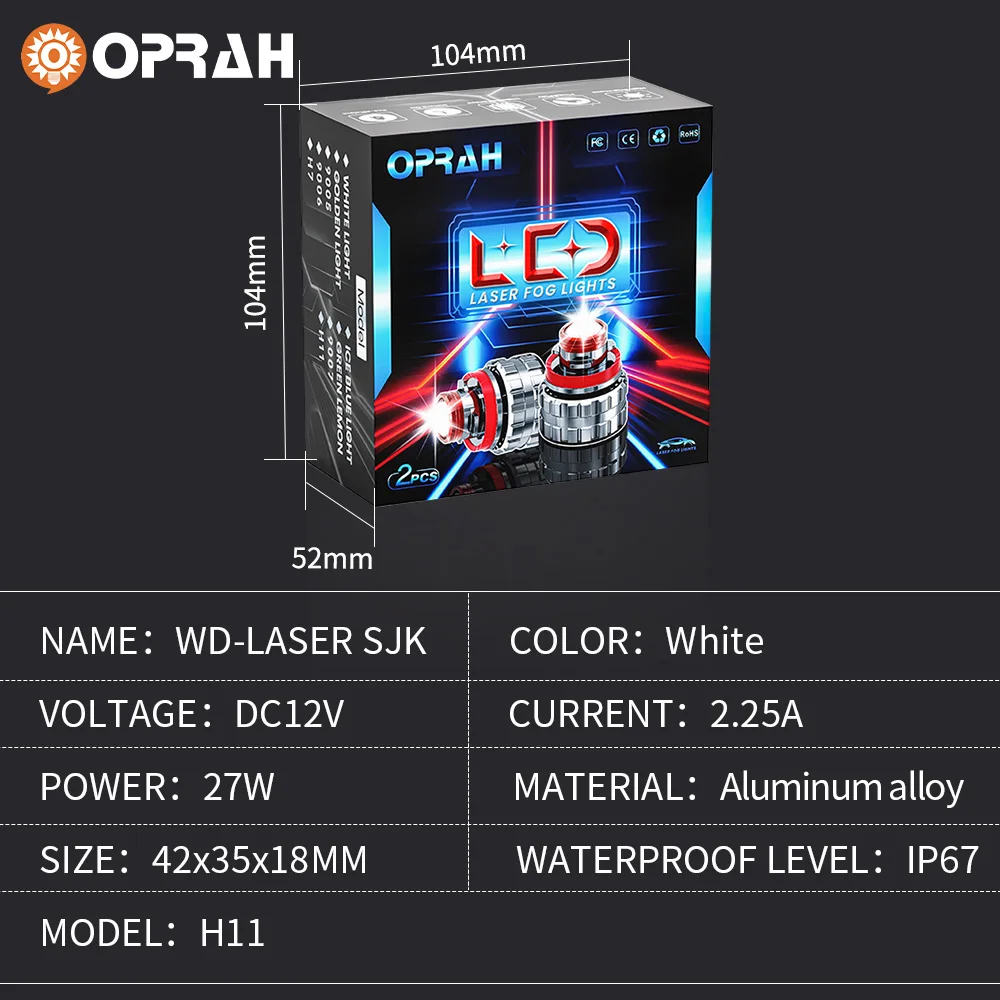 Oprah 2pc Laser Lens H7 Led Fog Light H11 H8 H9 9005 9006 LED