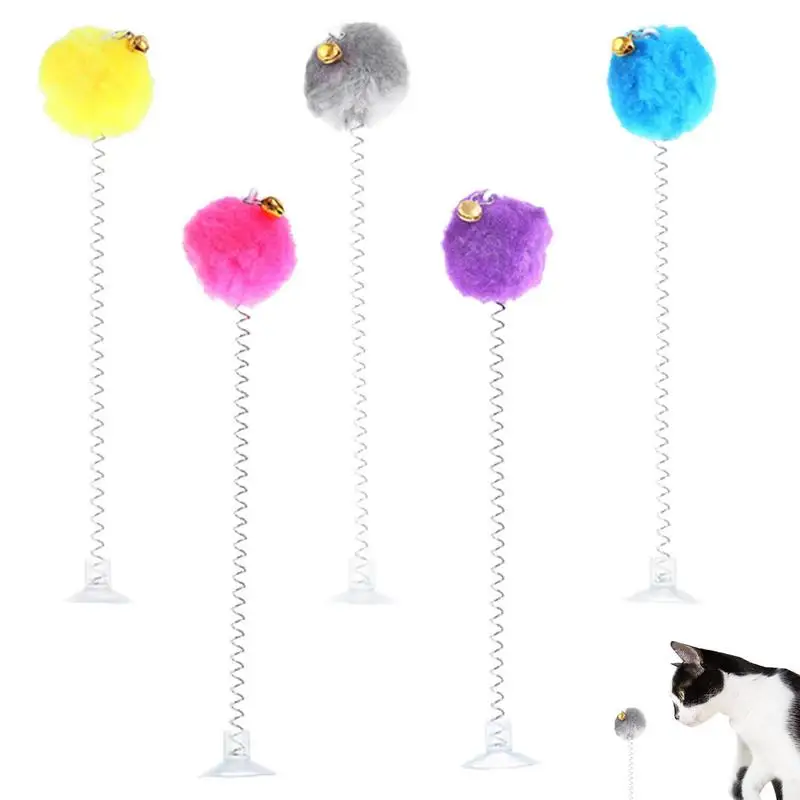

Springy Cat Wand 5pcs Elastic Cat Teaser Feather Wand Metal Wire Spring Cat Toy With Feather And Bell Sucker Cat Teaser Rod