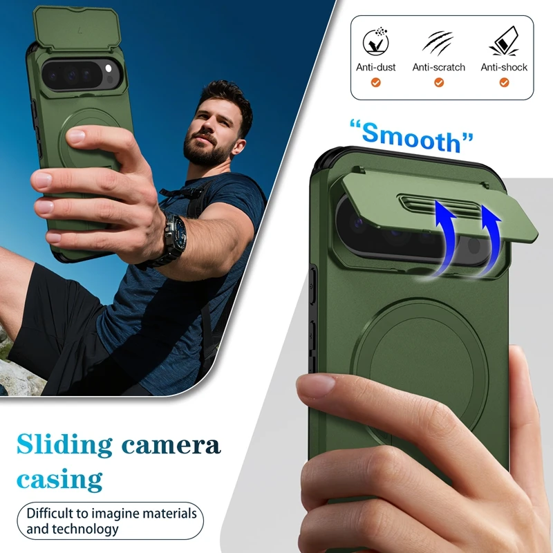 Rugged Military-Grade Kickstand Case with Lens Cover & Magnetic Car Holder