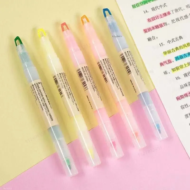 5Colors/Set Double Nib Window MUJIs Highlighter Pens Stationery Student Only Key Points Marker Colored Marking Fluorescent Pen highlighter pen