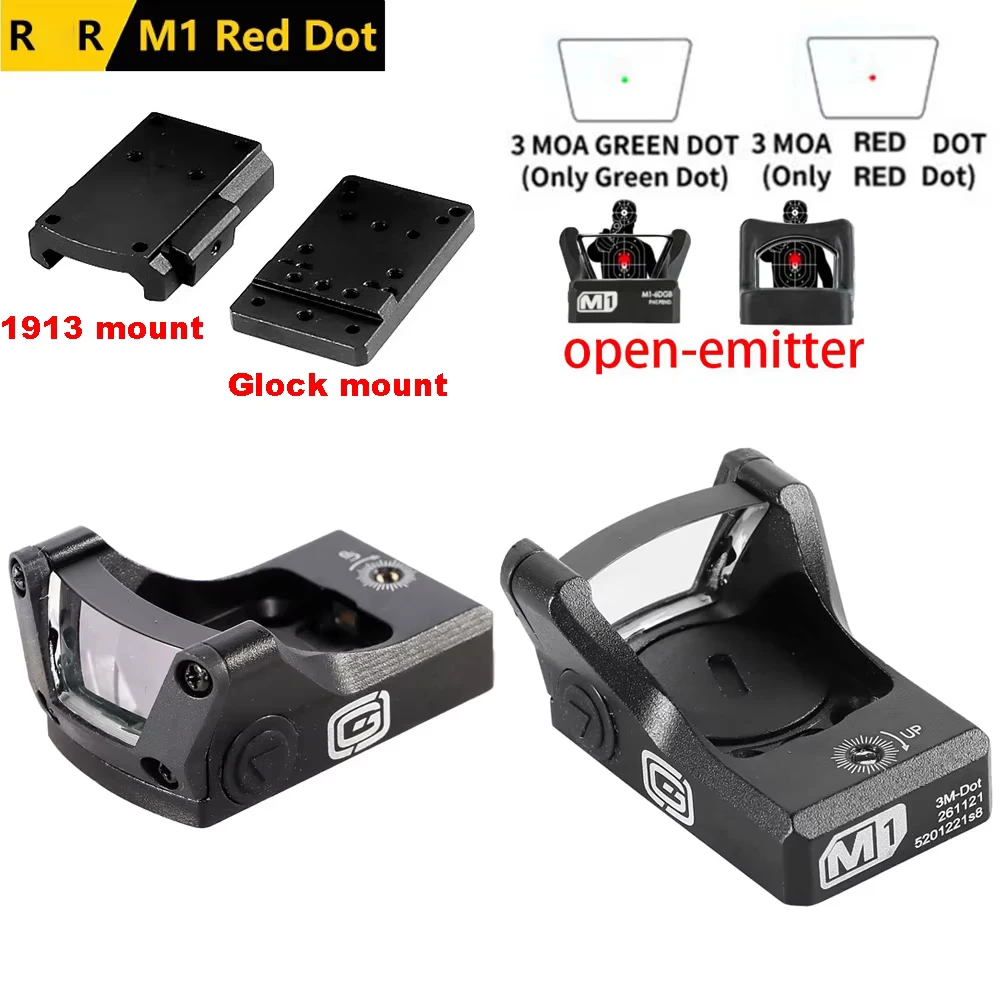 Tactical R*R M1 Red Green Dot Sight Reflex Holographic Collimator Hunting Scope for Airsoft Pistol Outdoor Shooting Glock Mount